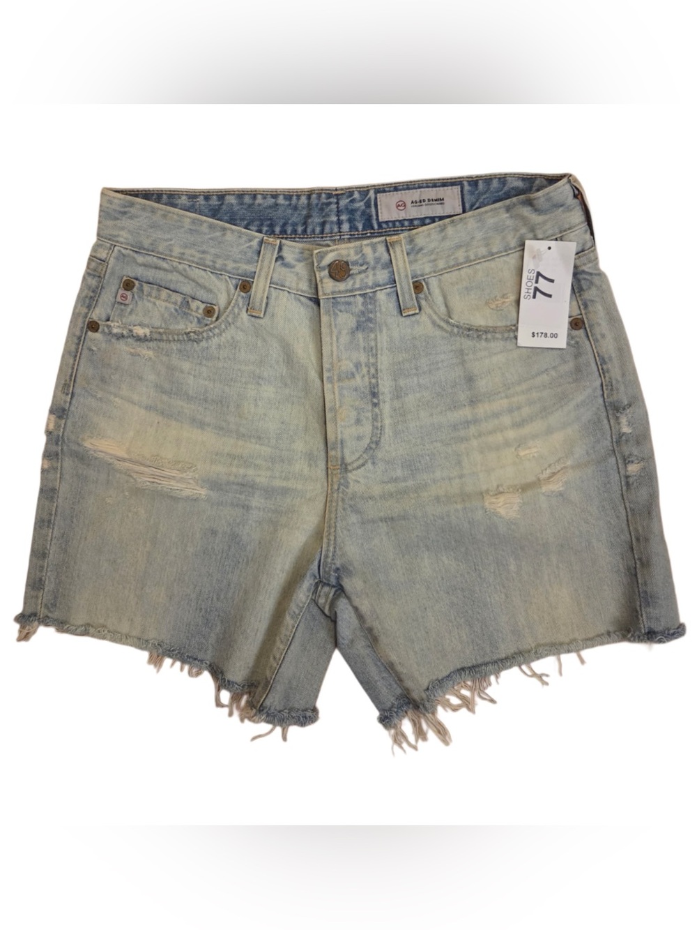 Ag Adriano Goldschmied Light Blue Distressed cut off Denim Shorts